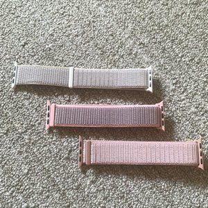 Three Apple Watch Bands Elastic with Velcro Grey, Lilac, Pink